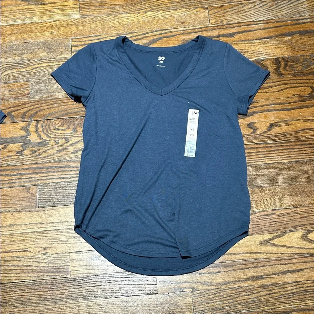SO Women's Dark Blue V-Neck Tee - Picture 1 of 3